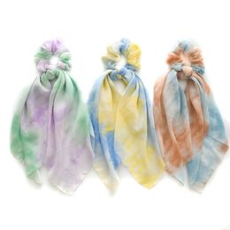 Ribbon Scrunchies Tie-dyed Chiffon Hair Bands Elastic Women Girls Hair Ring Circle Fashion Scrunchy Ponytail Holder Hair Accessories M3352