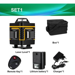 FreeShipping 16 Lines 4D Green Laser Level Self-Leveling Wireless Remote With Digital Battery