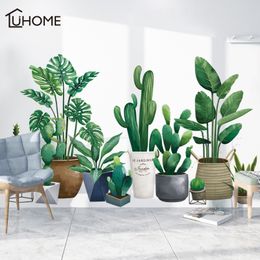 3D Green Plant Wall Sticker for Living Room Self-adhesive Wallpaper Nordic Style DIY Art Decals Bedroom Wall Decoration 210308