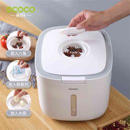 ECOCO 5/10KG Kitchen Nano Bucket Insect-Proof Moisture-Proof Sealed Rice Cylinder Grain Dog Food Household Storage 210922