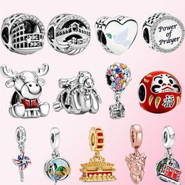 2021 Summer 925 Silver Beijing Forbidden City Rose Statue of Liberty Beach Parrot Red Daruma Doll Moose Maple Leaf Charm Dangle