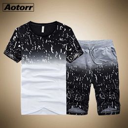 Tracksuit Male Men Clothing Sportswear Set Fitness Summer Print Men Shorts + T shirt Men's Suit 2 Pieces Sets Plus Size 4XL 210714