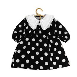 Spring Autumn Toddler Kids Long Sleeve Wave Point Dress For Vintage Lapel Girls Baby Korean Style Dress Children Clothing G1215