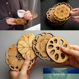 Lotus Shape Drink Coasters Mat Wooden Round Cup Table Mat Tea Coffee Mug Placemat Home Decoration Kitchen Accessories