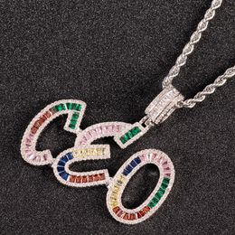 HIP HOP Custom Corlorful Baguette CZ Letters Numbers Name Pendant Combination Words Names Necklaces Zirconia Jewellery