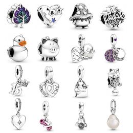 Memnon Jewellery Autumn Cute Mushroom Charms 925 Silver Dumbbell Heart Rubber Duck Ribbon Clip-on Star Pendant Purple & Green Leaf Dancing Queen Bead DIY Jewellry