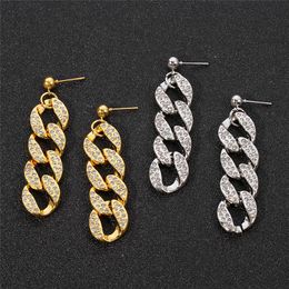 Stud Hip Hop Iced Out Chain Cubic Zircon Bling Cuba Earrings For Women Punk Navidad Gold Silver Colour Earings Jewellery Gift