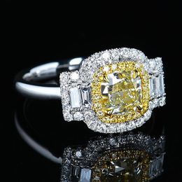 Cluster Rings Fashion Luxury Yellow Crystal Citrine Gemstones Diamonds For Women White Gold Silver Colour Jewellery Bague Bijoux Party Gift