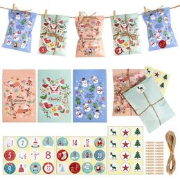 Christmas Advent Calendar Set Countdown Kraft Paper Bags Winter Party Favour Gift Packing Pack Candy Pouch with Xmas Stickers 211104