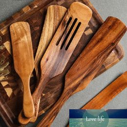 Home Teak Wood Natural Long Handle Spatula Kitchen Turner Non Stick Cooking Utensils Wooden Spatula Slotted Turner Set