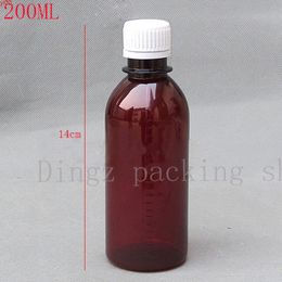 (50pcs/lot)200ml Empty clear/brown plastic liquid bottle 200cc Small sample bottles Measuring scalegood qty