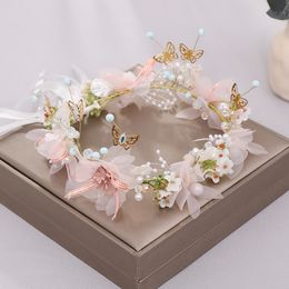 Romantic Women Headband Sweet Butterfly Flower Fairy Wreath Hairband Party Headpiece Bridal Wedding Jewellery Accessories XH J0121