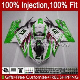 Injection OEM Fairing For DUCATI 1198S 848R 848 1098 1198 White green S R 07 08 09 10 11 12 Cowling 18No.138 Body 848S 1098S 2007 2008 2009 2010 2011 2012 1098R 1198R Body