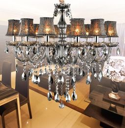 Chandeliers Luxury 10/12 Lamps Lights Modern Smoky Grey Crystal Chandelier Light Deluxe K9 Lamp Lustre