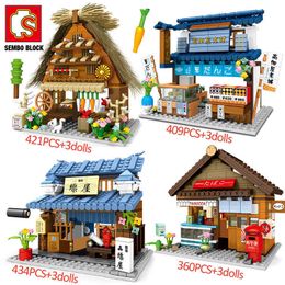 SEMBO City Architecture Food Shop Building Blocks Street View Store Restaurant House Set Model Figures Bricks Toys For Children Q0624