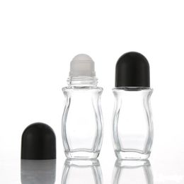 30 ml 1oz 50ml Klarglas Rolle auf Flasche ätherisches Öl Parfüm Flaschen Reise Dispenser Große Rollkugel PP-Kappe