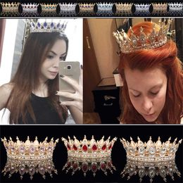 2019 Trendy Gorgeous Big 14 cm Baroque Crystal Queen King Round Diadem Bride Tiara Crown Wedding Hair Jewellery Bridal Headdress X0726