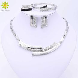 Fine African Beads Wedding Accessories Jewellery Sets Crystal Silver Plated Bridal Necklace Bracelet Earrings Rings Set For Women H1022