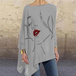 Arrival Women Casual Long Sleeve T-shirt Abstract Face Print T Shirt Tops Elegant Tee Shirts Vintage 210623