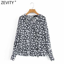 Zevity Women Fashion Irregular Stars Printing Casual Smock Blouse Office Lady Long Sleeve Pullover Shirt Chic Blusas Tops LS7433 210603