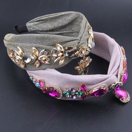 Fashion gorgeous inlaid rhinestone gold silk cloth colorful headband ladies personalized travel hair accessories