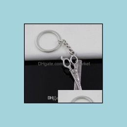 Key Rings Jewelry 20Pcs/Lot Ring Keychain Sier Plated Scissor Comb Charms Pendant Diy Drop Delivery 2021 Ntemx