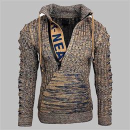 Winter men's sweater fashion High street pullover men Letter printing Half zipper knitting sweater men year Sweatercoat 211109