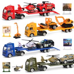 1:64 Mini Alloy Engineering Car Truck Freewheeling Trailer Toy Child Car Model