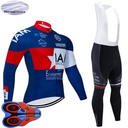 2021 Winter Mens IAM team Cycling Thermal Fleece long Sleeves jersey bib pants sets Road bike Outfits Warmer bicycle uniform Y21021905