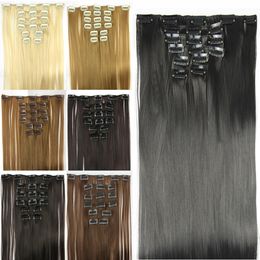 60cm 24inches 8pcs Clip/Tape in Synthetic Hair Extensions Weaving Weft Simulation Human Hairs Bundles G660216-8