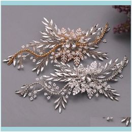 Jewelry Jewelryshine Gold Sier Color Leaf Headpiece Bridal Hair Clip Crown Rhinestone Wedding Prom Women Piece Ornament Clips & Barrettes Dr