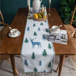 Chenille Christmas Table Runner Elk Xmas Tree Print Long Table Cover Jacquard Bed Towel Year Tablecloth Luxury Home Decor 211117