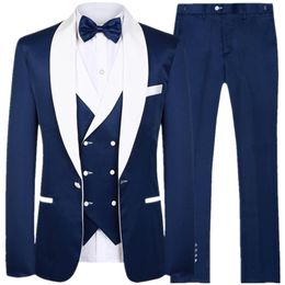 Handsome New Arrival Peak Lapel Navy Blue Groom Tuxedos Groomsmen Man Suit Mens Wedding Suits BridegroomJacket Pants Vest Tie333a