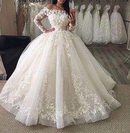 2021 Long Sleeves Ball Gown Dresses Lace Applique Elegant Off The Shoulder Custom Made Arabic Wedding Gowns Vestido De Novia 401 401