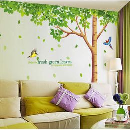 Big Size 310*204cm Living Room/TV Background DIY Stickers Extra Large Fresh Green Leaves Tree Birds Wall Stickers Mural Decal 210308