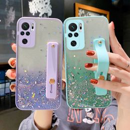 Glitter Clear Phone Case For Xiaomi Mi POCO X3 NFC Pro Redmi Note 10 9 Pro Lens Protection Wrist Strap Stand Soft Cover