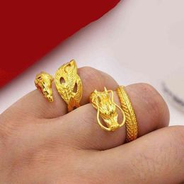 Dragon And Phoenix Couples Ring Sand Gold Open Adjustable Fashion Lucky Luxury Jewelry Rings Gift Wedding Engagement F4M4 G1125