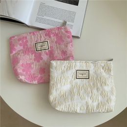 Jacquard Fabric Makeup Bag Puff Flower Cosmetic Pouch Travel Necesserie Toiletry Bag For Women Make Up Storage Beauty Case