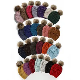 Hot Winter Women Knitted Hat Warm Pom Poms colorful Wool Hats Ladies Skull Beanie Solid Female Outdoor Caps YD0441