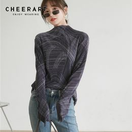 CHEERART Aurora Line Long Sleeve Top Turtleneck T Shirt Women Fall Tshirt Designer Clothes Ladies Fashion Tops Clothing 210310