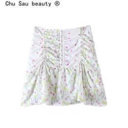 Chu Sau beauty New Fashion Ins Blogger Chic Printed Spliced Mini Skirt Women Holiday Style Beautiful Lovely Sweet Skirts Female 210310