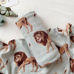 Two layer Bamboo+cotton Camel lion elephant animal pattern Baby wrap Muslin swaddle Newborn Blankets 210309