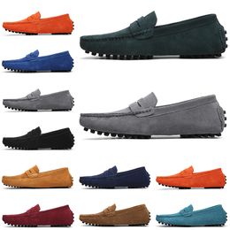 High quality Non-Brand men women casual suede shoes black light blue wine red gray orange green brown mens slip on lazy Leather shoe