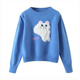 BLSQR O-neck Casual Sweaters Women Streetwear Fashion Blue Pullover Tops Lady Cartoon Elegant Outwears Female 2021 Y1110