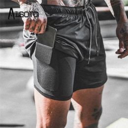 2020 Mens 2 in 1 Fitness Running Shorts Men Sports Shorts Quick Drying basketball Training Gym Sport Shorts Joggers Short Pants C0222