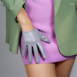 Ultra-Short Leather Gloves 16cm Exposed Wrist Imitation Sheepskin Silver Grey Light PUQHS161