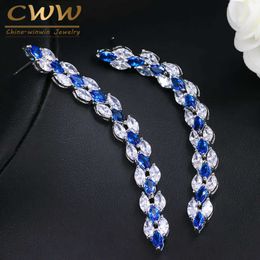 8.5 cm High Quality Cubic Zirconia Blue Dangle Drop Long Earrings for Women Summer Fashion Jewellery Accessories CZ1 210714