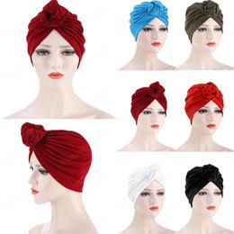 Fashion Muslim Turban Bonnet Top Knot Inner Hijab Caps African Twist Headwrap Women India Hat Hijab Cap Solid Color Beanies