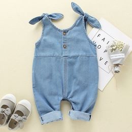 Summer Girl Boy Rompers Fashion Strap Kid Cute Newborn Denim Clothes 3M 6M 12M 18M Baby Jumpsuit D30 210309