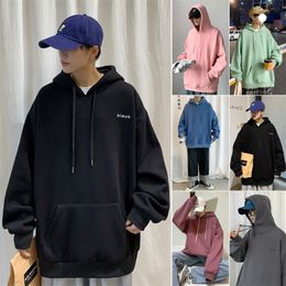 Hooded Hoodies Men Casual Loose Oversized Men Hoodie Japanese Korean Streetwear Solid Men's Hoodies 201113